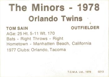 1978 TCMA Orlando Twins #0213 Tom Sain Back