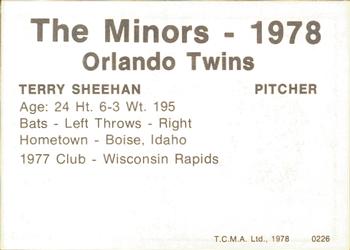 1978 TCMA Orlando Twins #0226 Terry Sheehan Back