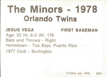 1978 TCMA Orlando Twins #0231 Jesus Vega Back