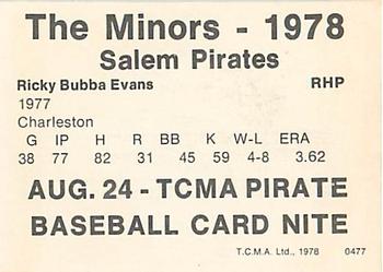 1978 TCMA Salem Pirates #4 Ricky Evans Back