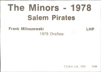 1978 TCMA Salem Pirates #10 Frank Miloszewski Back