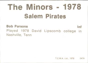 1978 TCMA Salem Pirates #11 Bob Parsons Back