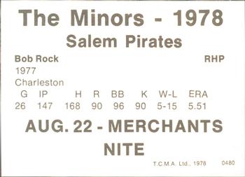 1978 TCMA Salem Pirates #14 Bob Rock Back