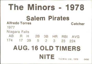 1978 TCMA Salem Pirates #16 Alfredo Torres Back