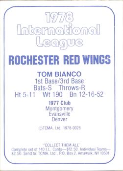 1978 TCMA Rochester Red Wings #26 Tom Bianco Back