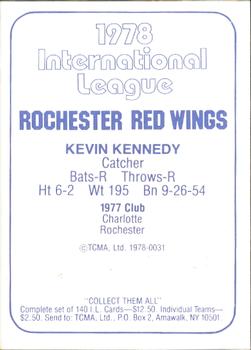 1978 TCMA Rochester Red Wings #31 Kevin Kennedy Back