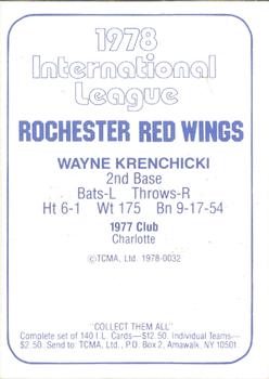 1978 TCMA Rochester Red Wings #32 Wayne Krenchicki Back