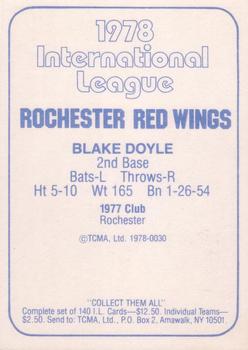 1978 TCMA Rochester Red Wings #30 Blake Doyle Back
