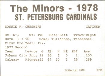1978 TCMA St. Petersburg Cardinals #NNO Donnie Cheshire Back