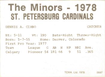 1978 TCMA St. Petersburg Cardinals #NNO Dennis Cirbo Back