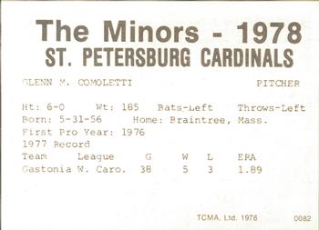 1978 TCMA St. Petersburg Cardinals #NNO Glenn Comoletti Back