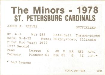 1978 TCMA St. Petersburg Cardinals #NNO Jim Reeves Back