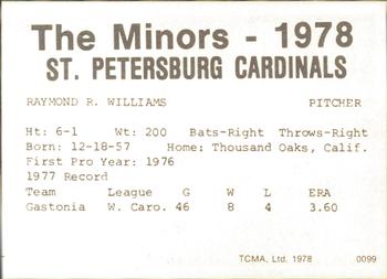 1978 TCMA St. Petersburg Cardinals #NNO Ray Williams Back