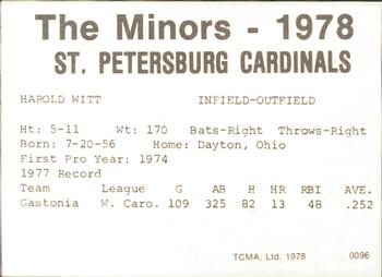 1978 TCMA St. Petersburg Cardinals #NNO Hal Witt Back