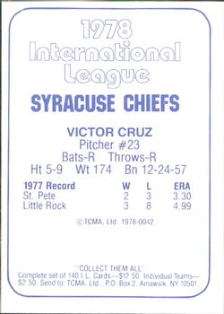 1978 TCMA Syracuse Chiefs #42 Victor Cruz Back