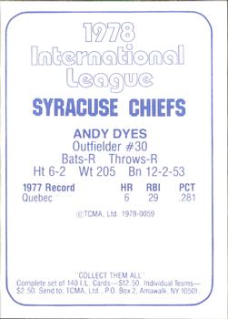 1978 TCMA Syracuse Chiefs #59 Andy Dyes Back