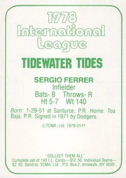 1978 TCMA Tidewater Tides #143 Sergio Ferrer Back