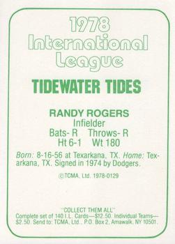 1978 TCMA Tidewater Tides #129 Randy Rogers Back