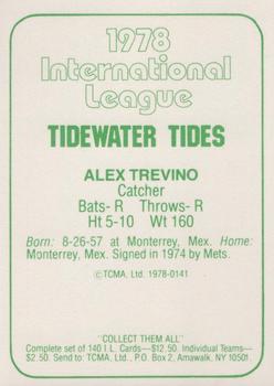 1978 TCMA Tidewater Tides #141 Alex Trevino Back