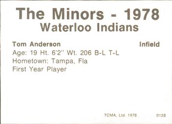 1978 TCMA Waterloo Indians #1 Tom Anderson Back