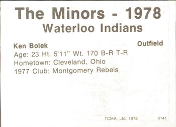 1978 TCMA Waterloo Indians #2 Ken Bolek Back