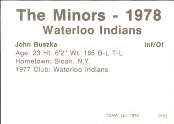 1978 TCMA Waterloo Indians #5 John Buszka Back
