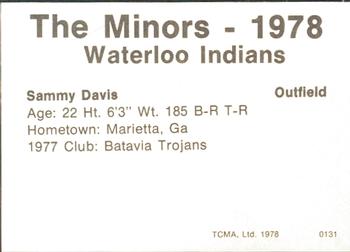 1978 TCMA Waterloo Indians #7 Sammy Davis Back