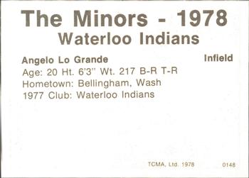 1978 TCMA Waterloo Indians #14 Angelo LoGrande Back