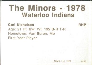 1978 TCMA Waterloo Indians #15 Carl Nicholson Back