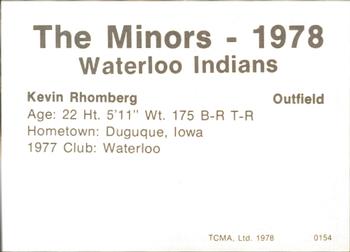 1978 TCMA Waterloo Indians #18 Kevin Rhomberg Back