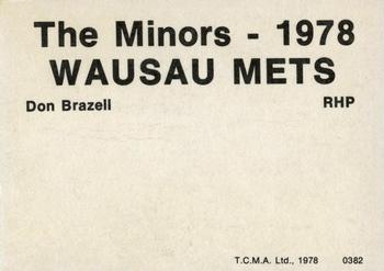 1978 TCMA Wausau Mets #0382 Don Brazell Back