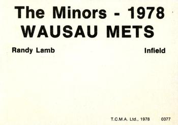 1978 TCMA Wausau Mets #0377 Randy Lamb Back