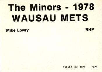 1978 TCMA Wausau Mets #0376 Mike Lowry Back