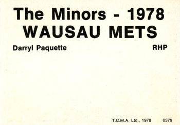 1978 TCMA Wausau Mets #0379 Darryl Paquette Back