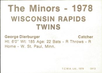 1978 TCMA Wisconsin Rapids Twins #0413 George Dierberger Back
