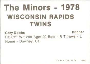 1978 TCMA Wisconsin Rapids Twins #0412 Gary Dobbs Back