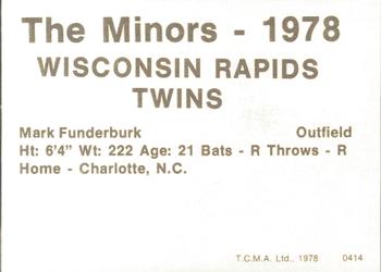 1978 TCMA Wisconsin Rapids Twins #0414 Mark Funderburk Back