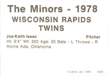 1978 TCMA Wisconsin Rapids Twins #0420 Joe Keith Isaacs Back