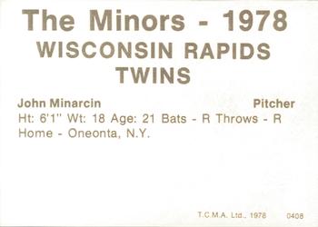 1978 TCMA Wisconsin Rapids Twins #0408 John Minarcin Back