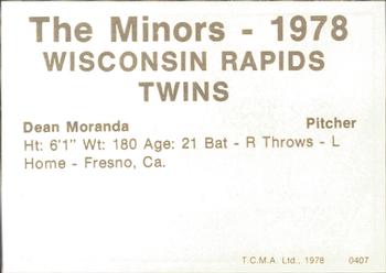 1978 TCMA Wisconsin Rapids Twins #0407 Dean Moranda Back