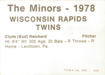 1978 TCMA Wisconsin Rapids Twins #0422 Clyde Reichard Back