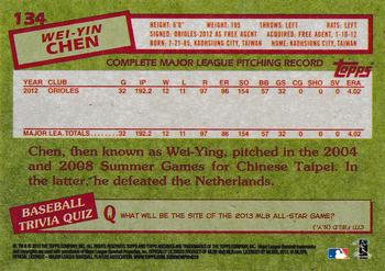 2013 Topps Archives #134 Wei-Yin Chen Back