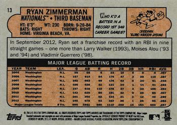 2013 Topps Archives #13 Ryan Zimmerman Back
