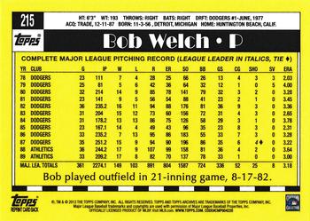 2013 Topps Archives #215 Bob Welch Back