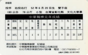1990 CPBL #09 Kun-Wei Lin Back