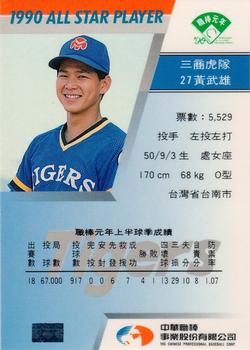 1990 CPBL All-Star Players #R09 Wu-Shiung Huang Back