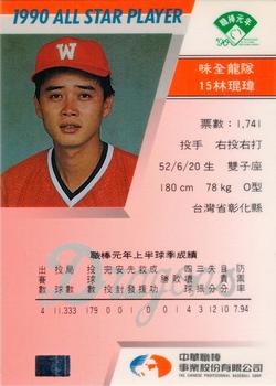 1990 CPBL All-Star Players #W07 Kun-Wei Lin Back