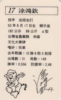 1991 CPBL All-Star Players #W08 Hung-Chin Tu Back