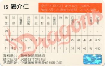 1992 CPBL #068 Chieh-Jen Yang Back