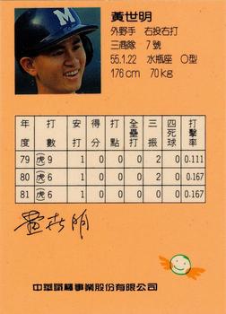 1992 CPBL All-Star Players #R02 Shih-Ming Huang Back